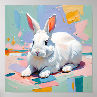 Poster Felicidade do Coelho Pastel – Coelho Branco Abstra