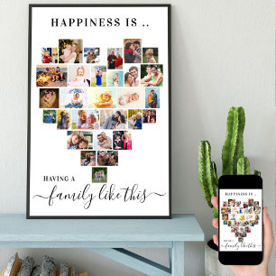 Poster Felicidade é Família como Esta Colagem de Fotos 