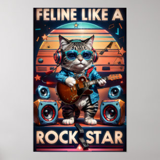 Poster Feline como uma estrela de rock
