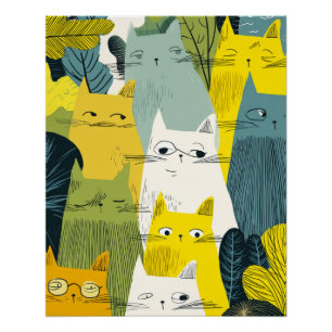 Póster Feline Crowd - Quirky Cat