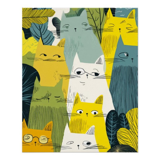 Póster Feline Crowd - Quirky Cat (Frente)