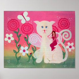Póster Feline Fairy Friends - 8x10 Kitty Cat Kids Art