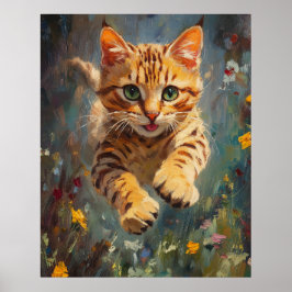 Poster Feline Flight in a Forest of Fire - Leaping Bengal