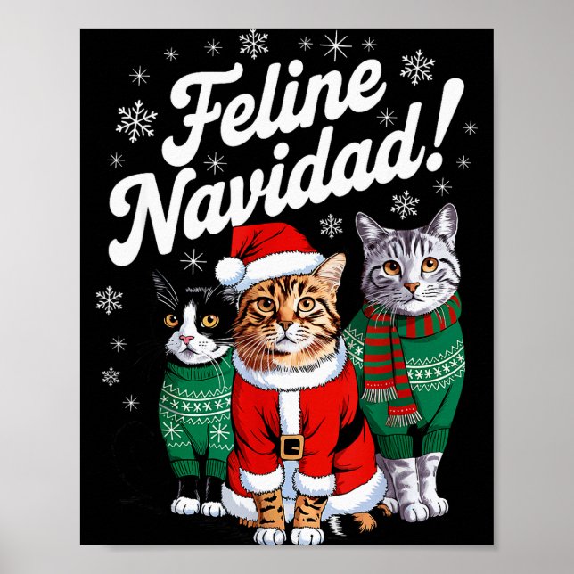 Poster Feline Navidad Funny Cat Christmas Holiday Xmas Sa (Frente)
