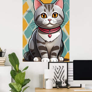Poster Felino de Abstrato de Arte de Cigarro Americano