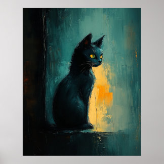 Poster Felino de Olhos Amarelos em Pinceladas Mal-humorad