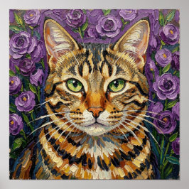 Poster Felino & Floral | Arte de Gato Adorável 