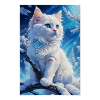 Póster Felino Mágico de inverno
