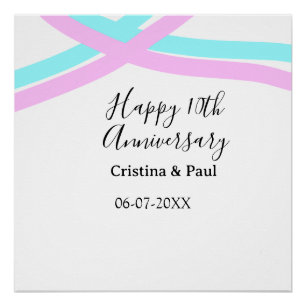 Póster Feliz 10º aniversário simples nome de casamento mi