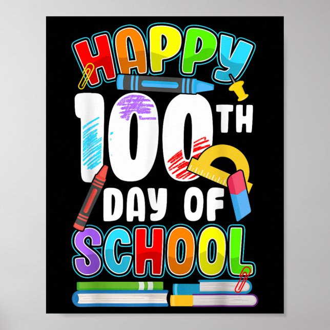 Poster Feliz 100º Dia De Professores Crianças 100 Dias O (Frente)