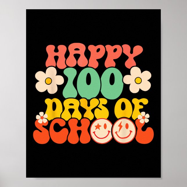 Poster Feliz 100º Dia De Professores Crianças Retro Groov (Frente)