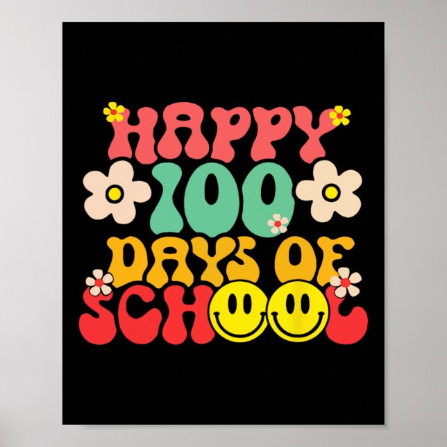 Poster Feliz 100º Dia De Professores Crianças Retro Groov (Frente)