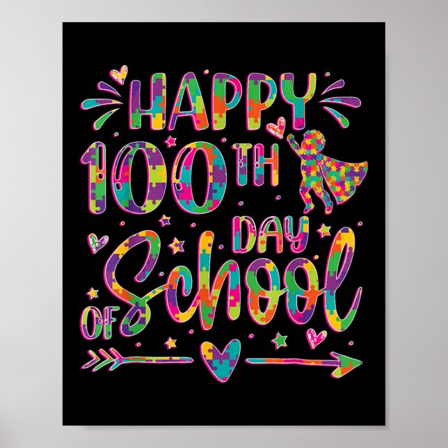 Poster Feliz 100º Dia De Quebra-cabeça Escolar 100 Dias M (Frente)