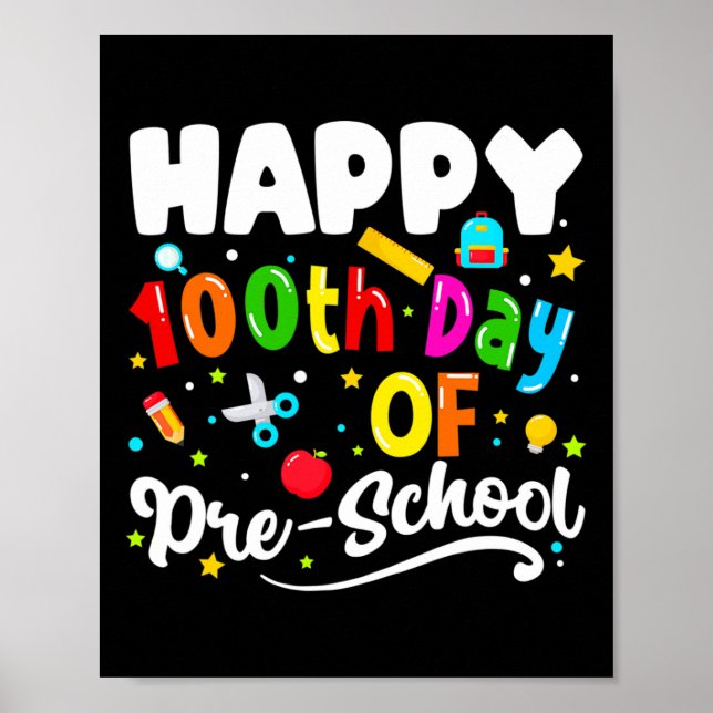Poster Feliz 100 Dias De Professores De Pré-Escolas Crian (Frente)