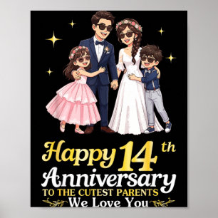 Poster Feliz 14º Aniversário Pais Mais Lindos Amor