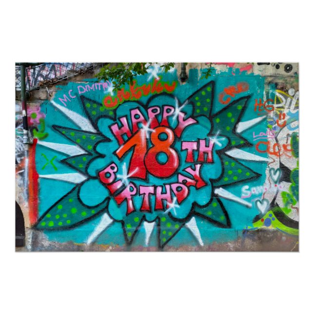 Póster Feliz 18º Grafite de aniversário (Frente)