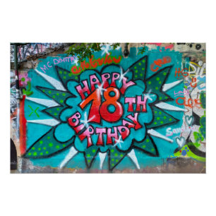 Póster Feliz 18.º Grafite de aniversário