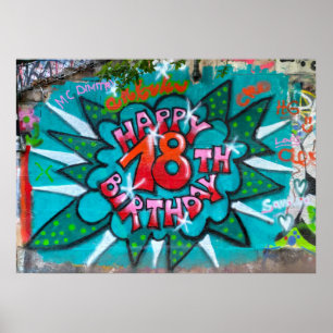 Poster Feliz 18.º Grafite de aniversário
