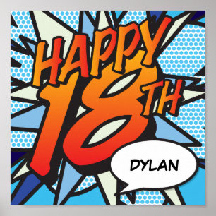 Póster FELIZ 18 ANOS Quadrinhos Pop Art