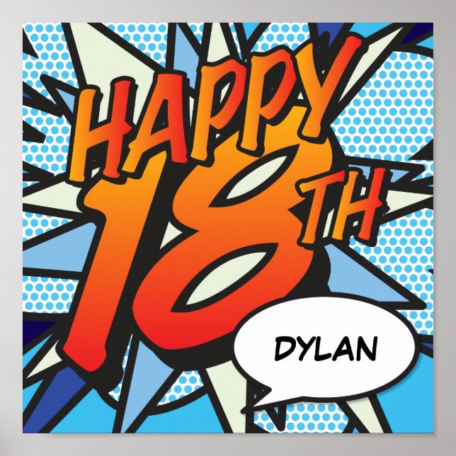 Póster FELIZ 18 ANOS Quadrinhos Pop Art (Frente)