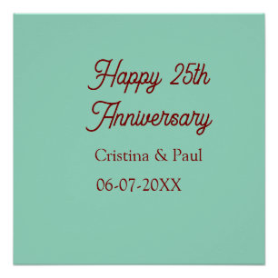 Póster Feliz 25º aniversário verde pastel boho retrô