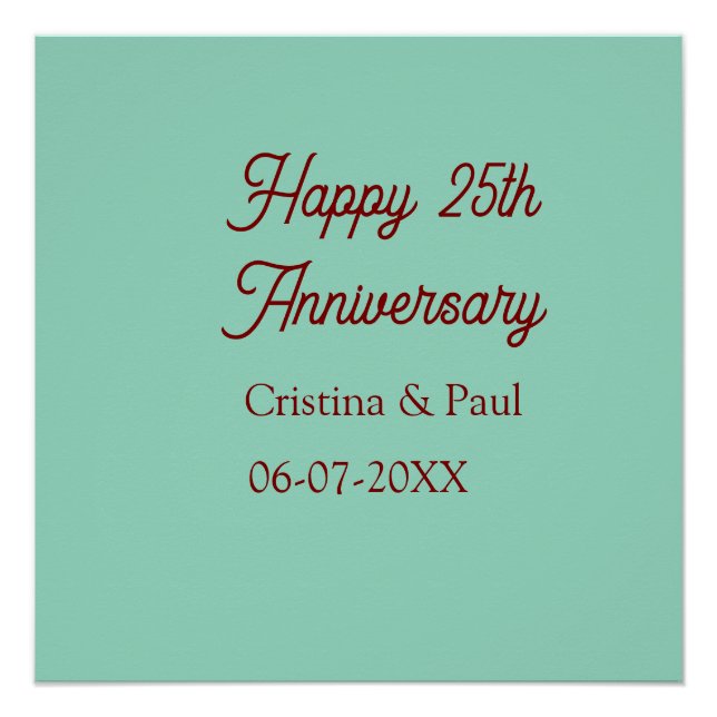Póster Feliz 25º aniversário verde pastel boho retrô (Frente)