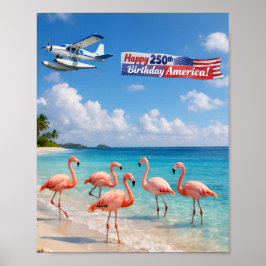 Poster Feliz 250º Aniversário América Flamingos na Praia
