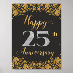 Poster Feliz 25 Aniversário Casamento Silver 25 Anos