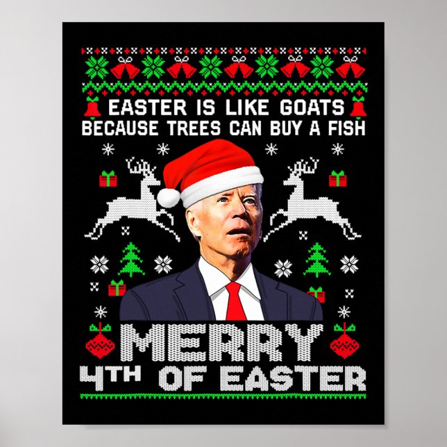 Poster Feliz 4º Da Páscoa Engraçada Biden Feia De Natal (Frente)