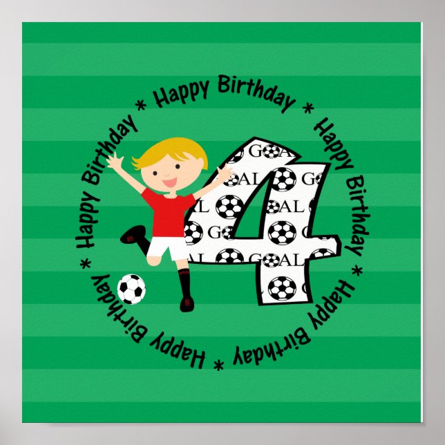 Póster Feliz 4.º Aniversário do Round Soccer Goal Porta c (Frente)