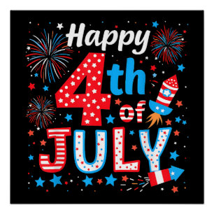 Póster Feliz 4 de julho Bandeira Americana Patriótica EUA
