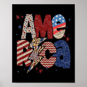 Poster Feliz 4 de Julho Leopardo EUA Bandeira Americana P