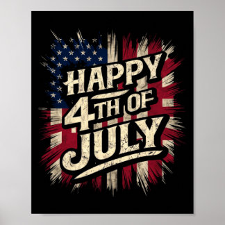 Poster Feliz 4 de Julho Patriótico Bandeira Aamericana 4 