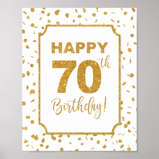 Poster Feliz 70 Birthday - Sinal de aniversário Dourado C (Frente)