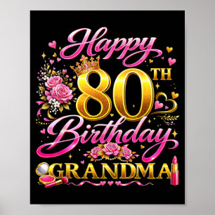 Poster Feliz 80º Aniversário Vovó 80 e Fabulosa 80 Anos