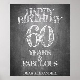 Poster Feliz Aniversário - 60 Anos & Fabuloso em chalkboa