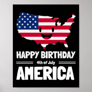 Poster Feliz aniversário América 4 de julho Bandeira Amer