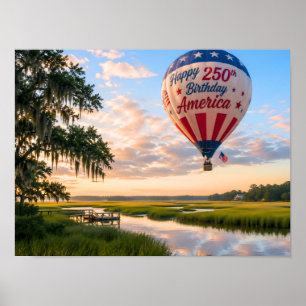 Poster Feliz Aniversário América Balão de Ar Quente Lowco
