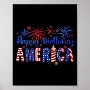 Poster Feliz Aniversário América Firework Usa Flag 4th Of