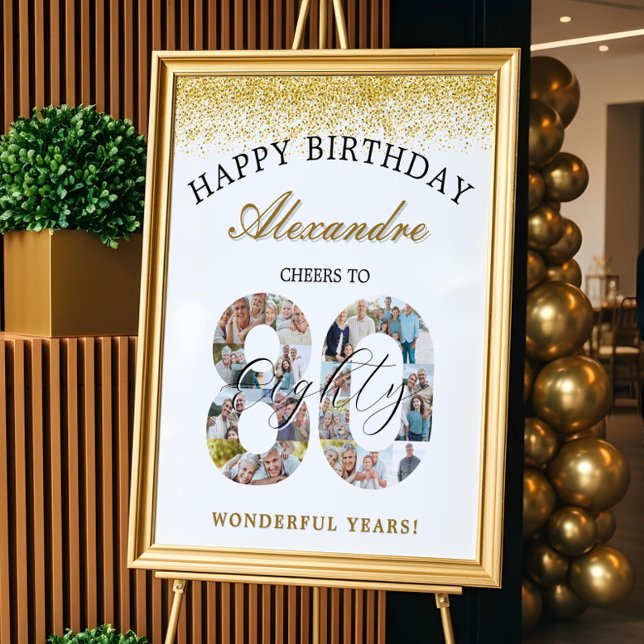Poster Feliz Aniversário Aplaude A Colagem Fotográfica De (Happy Birthday Cheers To 80 Years Photo Collage Poster)