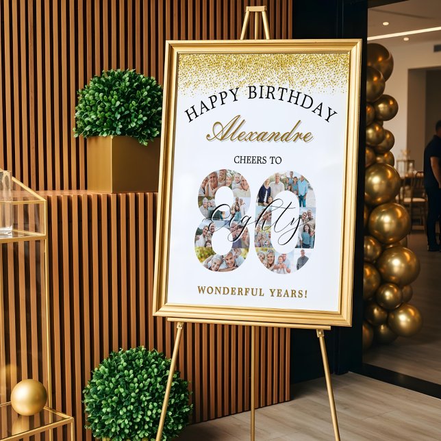 Poster Feliz Aniversário Aplaude A Colagem Fotográfica De (Happy Birthday Cheers To 80 Years Photo Collage Poster)