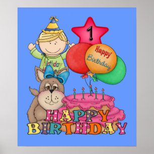 Póster Feliz aniversário Balões Garoto 1 ano