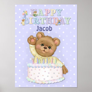 Póster Feliz Aniversário Bear Boy - Personalizar