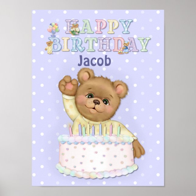 Póster Feliz Aniversário Bear Boy - Personalizar (Frente)