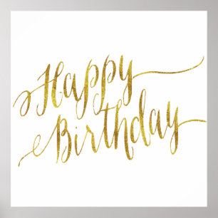 Póster Feliz Aniversário Citação Dourada Faux Foil Cot