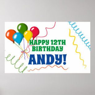 Poster Feliz aniversário colorido com balões
