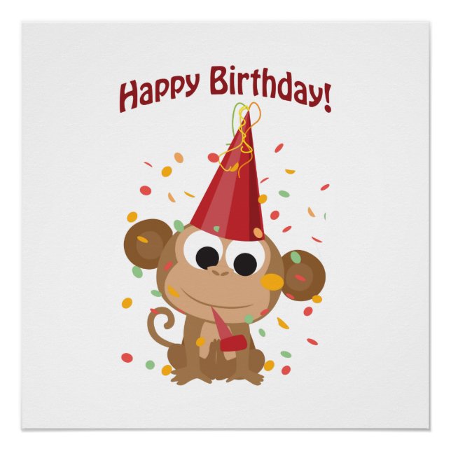 Póster Feliz aniversário! Confetti Monkey (Frente)