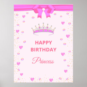 Poster Feliz aniversário da Princesa e Gemas a Rosa
