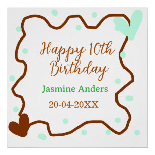 Póster Feliz aniversário de 10 anos borda marrom pastel v
