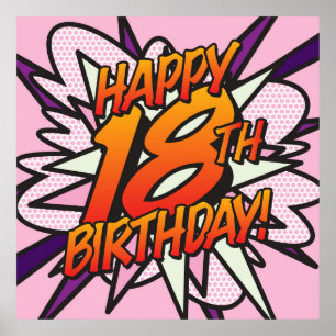 Póster FELIZ ANIVERSÁRIO DE 18 ANOS Diversão Retro Quadri